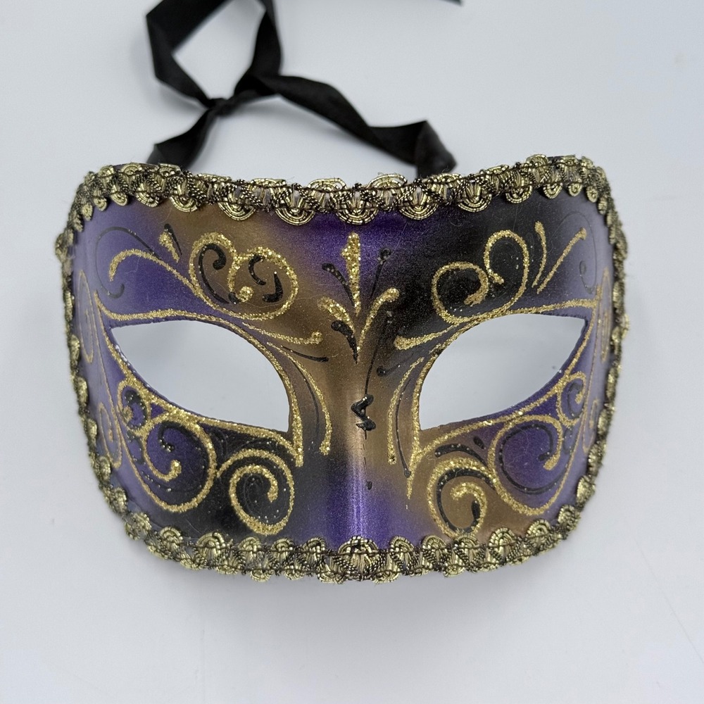Venetian Masquerade Mask Purple Gold Hand Painted Made in Italy Venezia Eye Mask